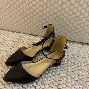 Black Heels with Ankle Strap and Textured Material